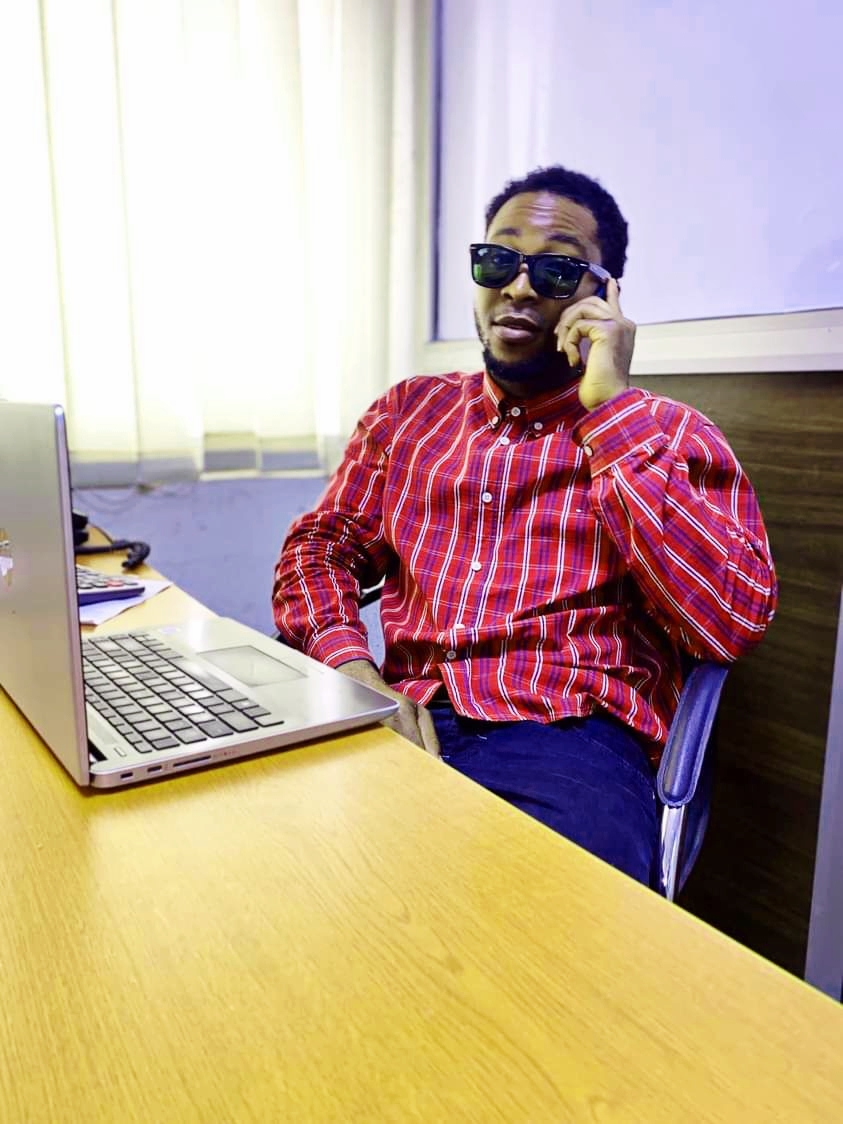 Happy customer with new laptop